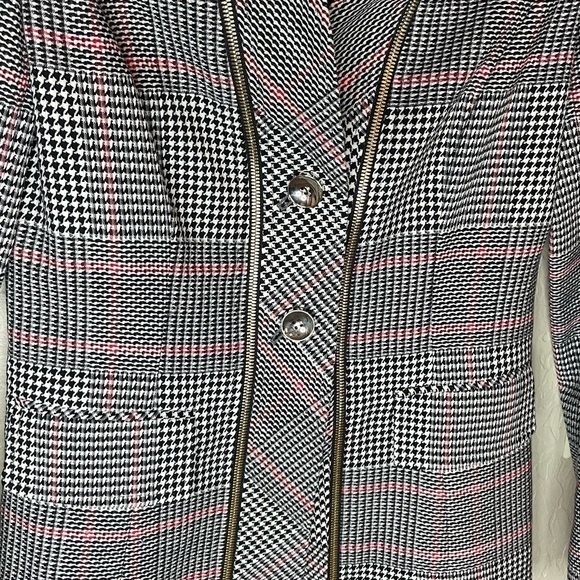 Escada‎ Houndstooth Black Red and White Blazer Jacket with Zipper Detail Size 34 - Picture 4 of 14